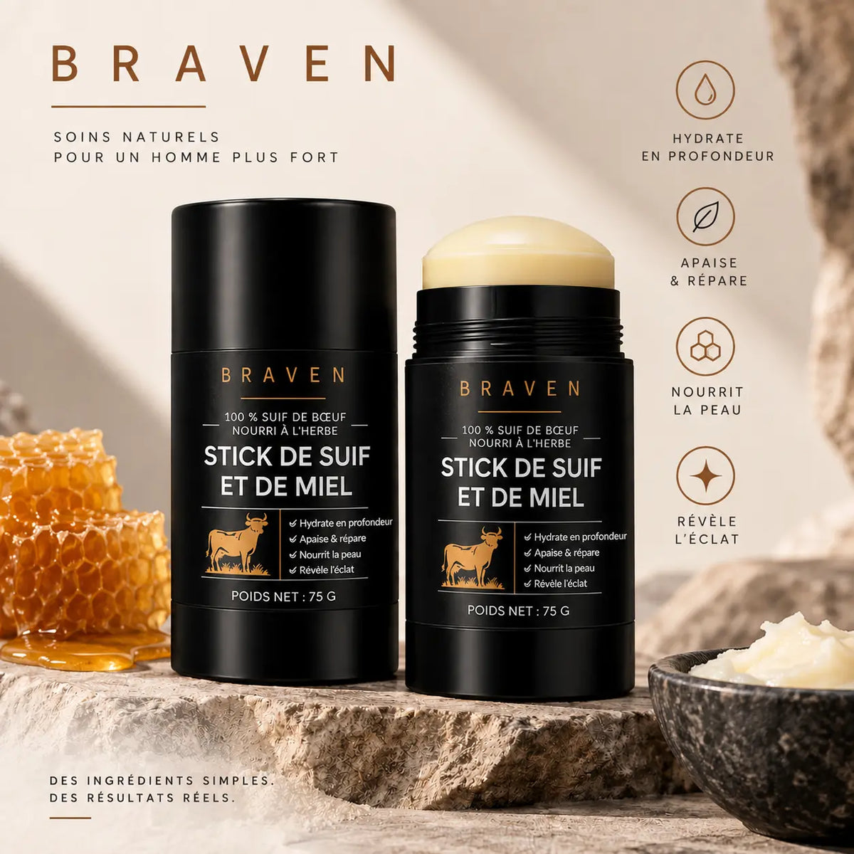 BRAVEN — Stick de Suif & Miel, format voyage